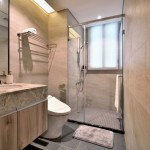 大理石砌成的洗手臺紋理與光澤清新可見，顯現(xiàn)主人淡雅而不俗的品味。