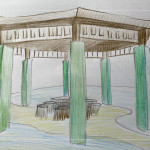 藝術(shù)家的手稿描繪八角亭的構(gòu)想，從結(jié)構(gòu)到色彩，逐步勾勒出空間未來的樣貌。